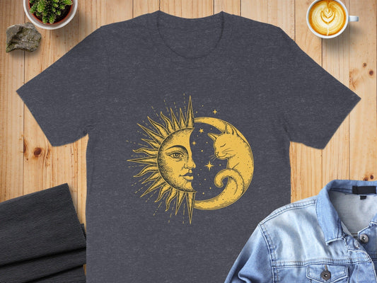 Sun and Moon Cat Graphic T-Shirt Casual Apparel