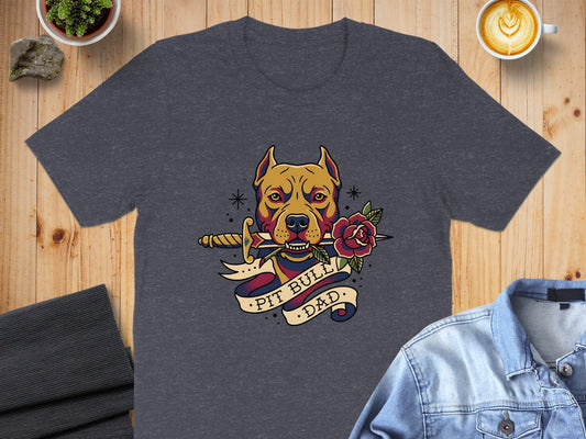 Pit Bull Dad Tattoo Style Graphic T-shirt Product