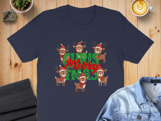 Christmas Reindeer Tshirt with Festive Holiday Design