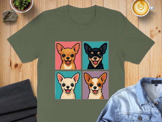 Cute Chihuahua Faces Artistic Print Shirt