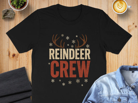 Reindeer Crew Antlers and Snowflakes Graphic Shirt