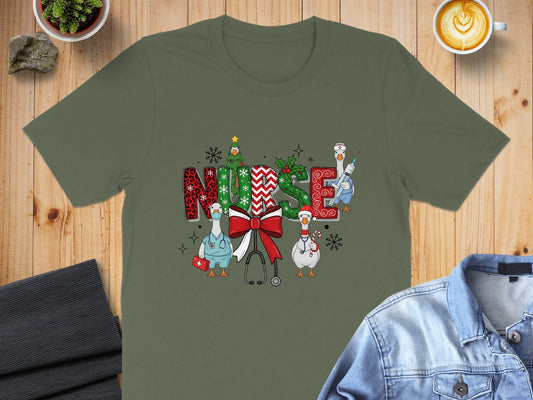 Funny Nurse Chickens Holiday Design T-Shirt
