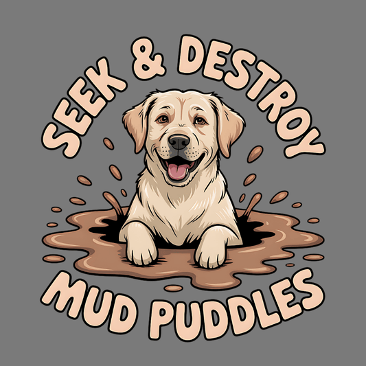 Seek and Destroy Mud Puddles graphic design