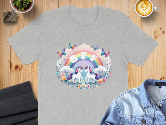 Colorful Unicorns and BFF Text on T-Shirt