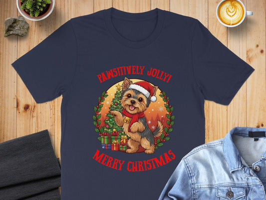 Pawsitively Jolly Merry Christmas Graphic T-Shirt