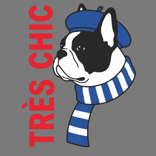 Très Chic French Bulldog in Blue Beret Illustration