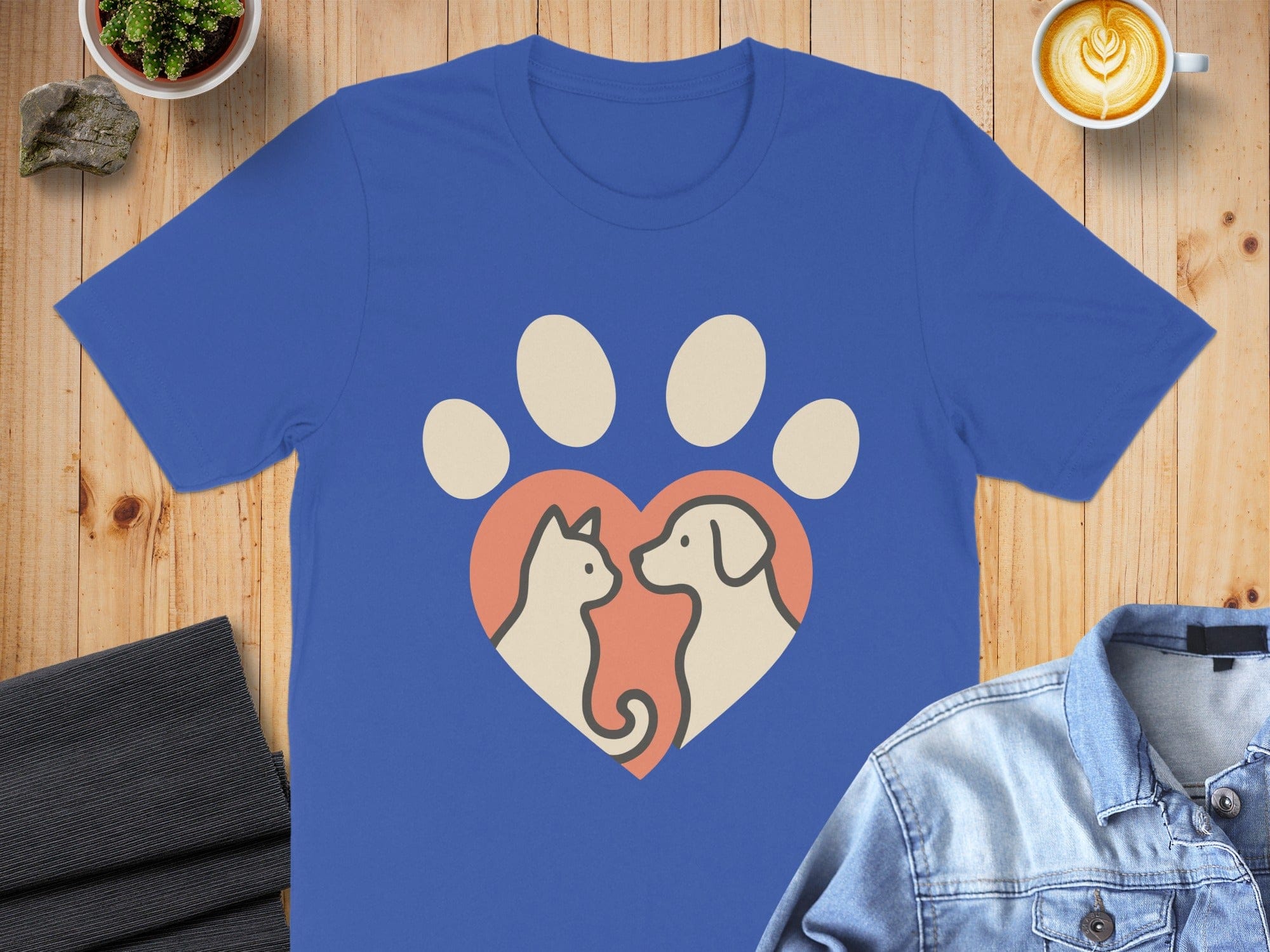 Heart Paw Print Cat and Dog Design T-Shirt