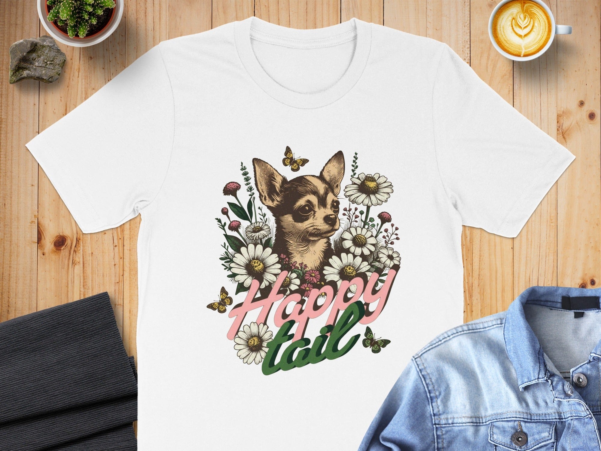 Happy Tail Cute Puppy Design White Shirt