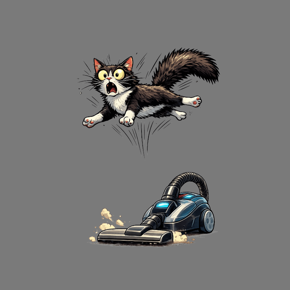 Cartoon Cat Jumping in Fear of Vacuum Cleaner product