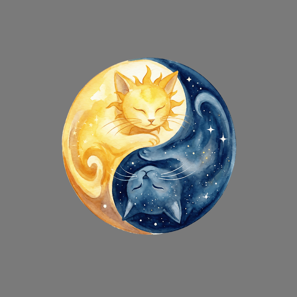 Yin Yang Cats Sun and Moon Illustration product