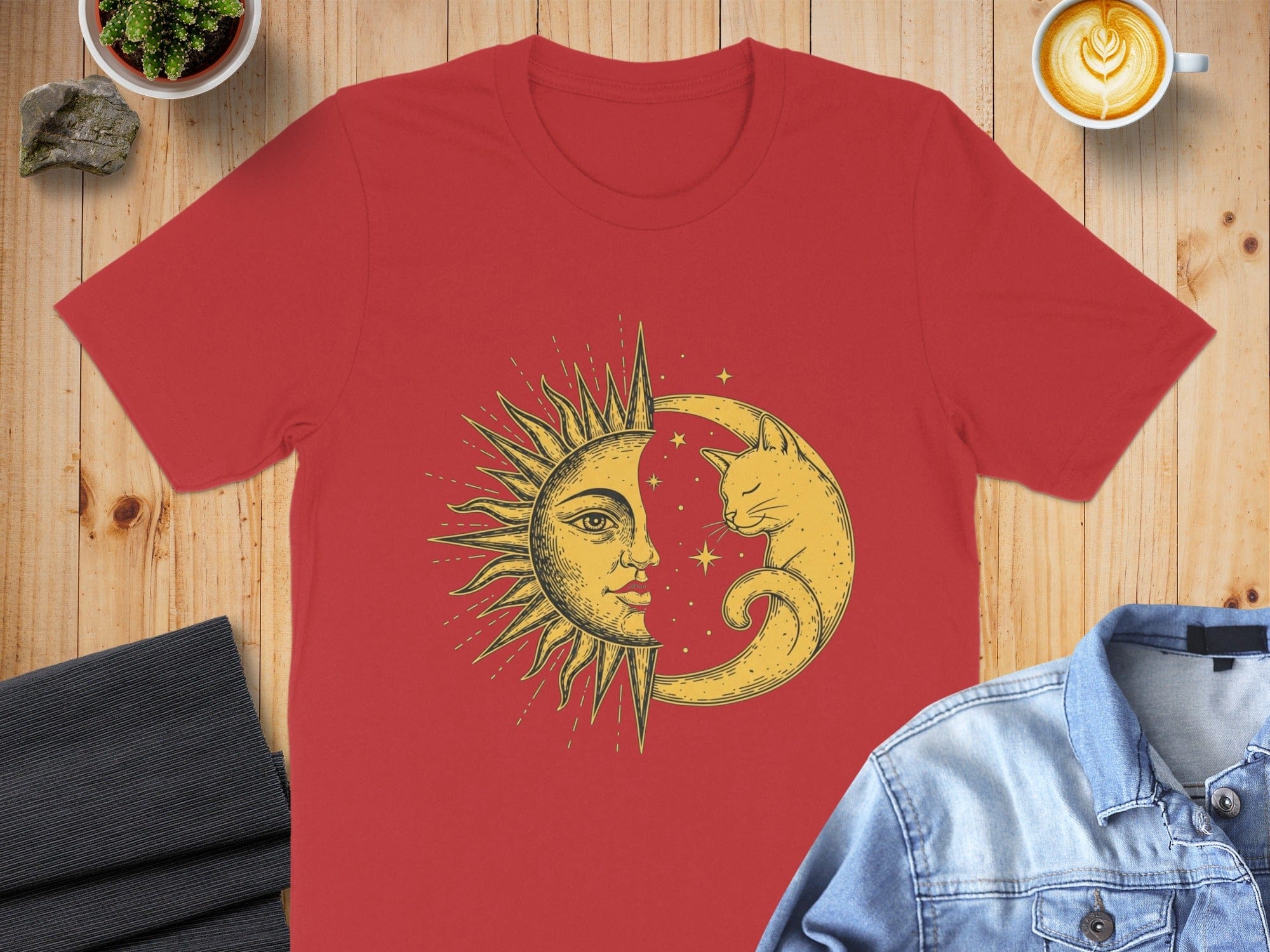 Sun and Moon Cat Graphic Tee Shirt