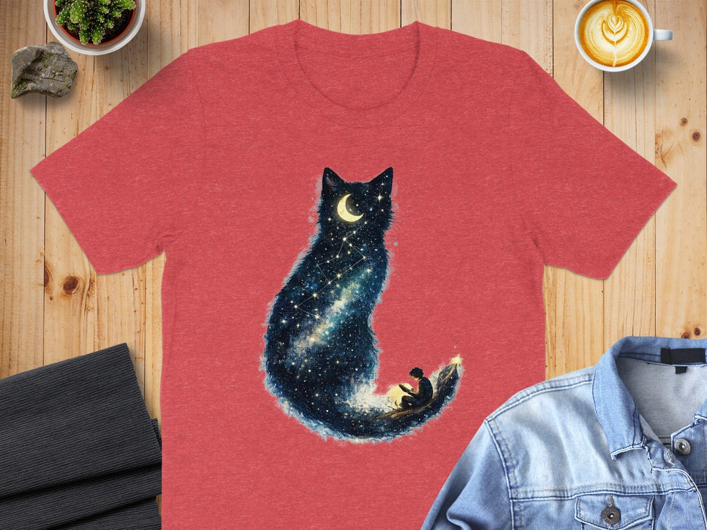 Cosmic Cat and Moonlit Sky Artistic Design Shirt
