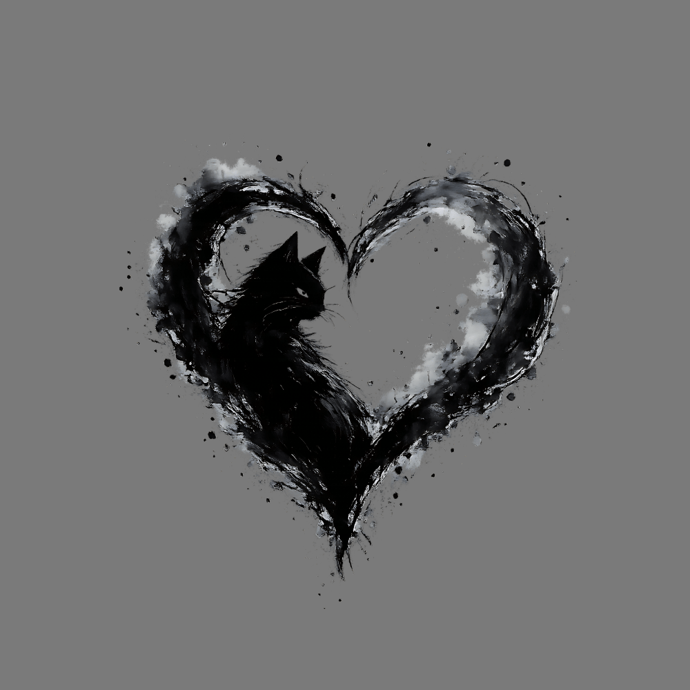 Heart-Shaped Black Cat Art Print for Cat Lovers