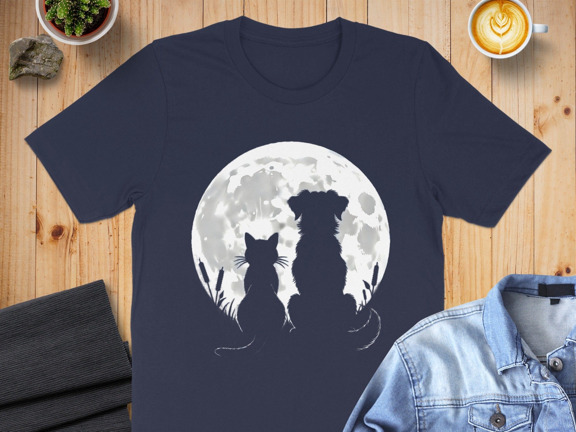 Cat and Dog Silhouette in Front of Full Moon Shirt