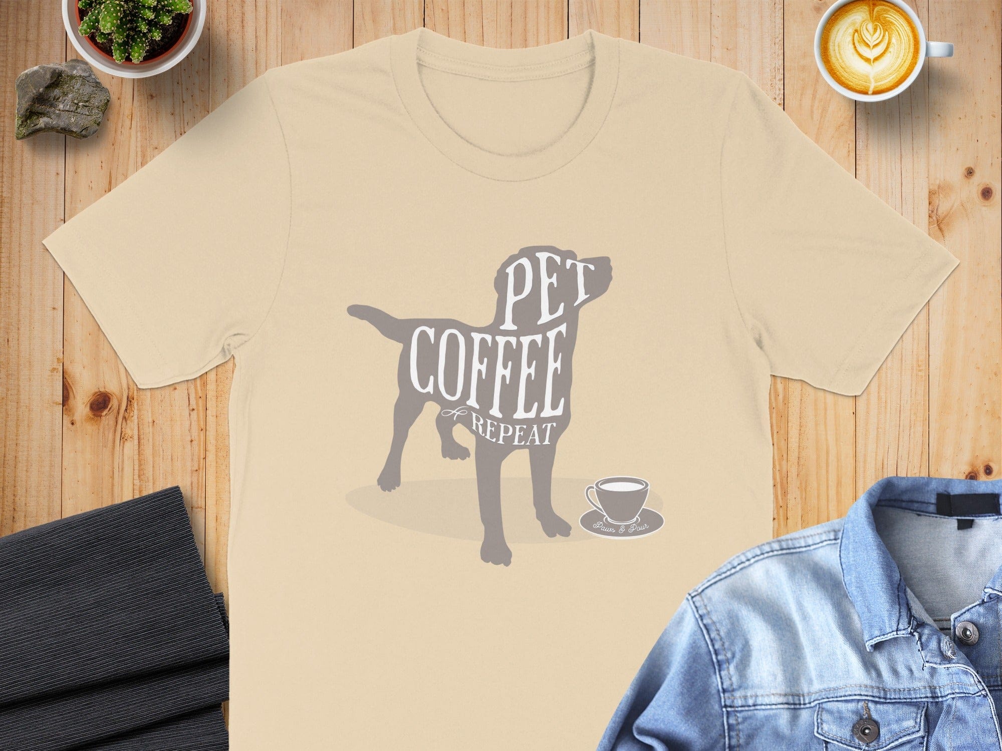 Pet Coffee Repeat Dog Lover Graphic Tee Shirt