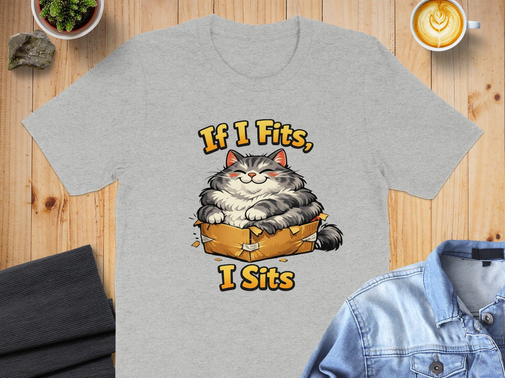 If I Fits I Sits Cute Cat in Box Graphic T-Shirt