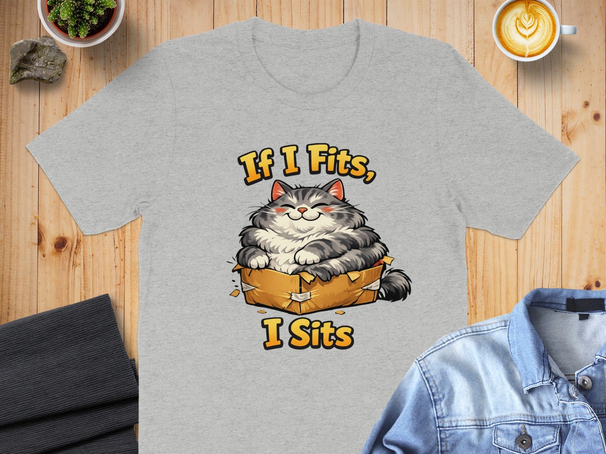 If I Fits I Sits Cute Cat in Box Graphic T-Shirt