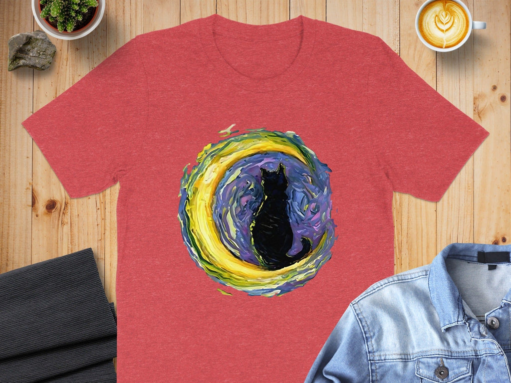 Abstract Cat and Crescent Moon Graphic T-Shirt