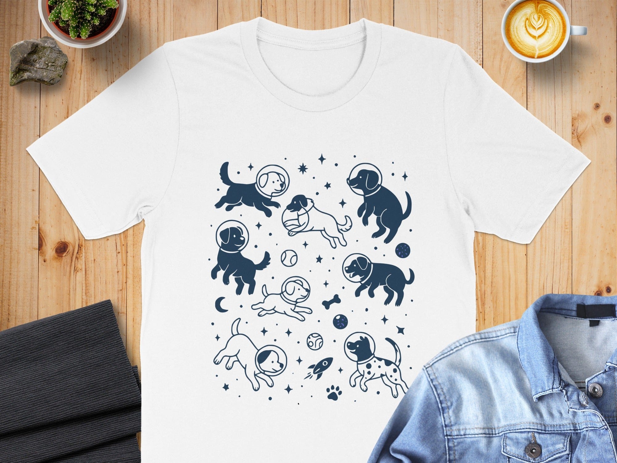 Adorable Dogs in Space Graphic Tee Shirt