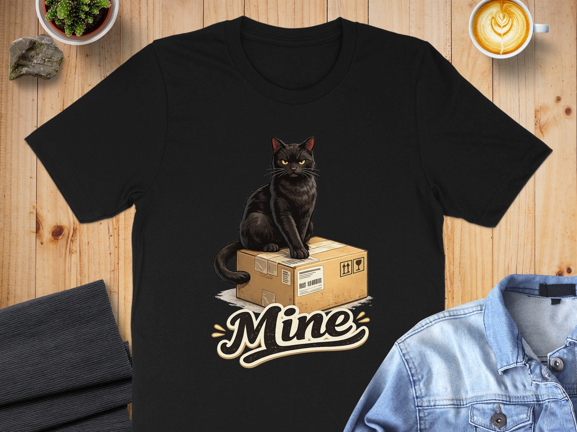 Mine Cat on Box T-shirt Funny Graphic Tee