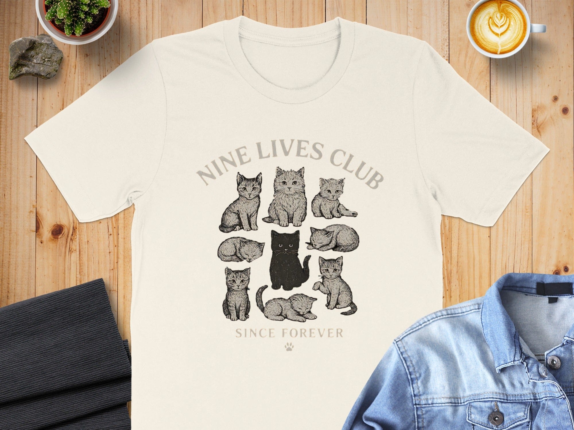 Nine Lives Club Since Forever Cute Cat Graphic T-shirt