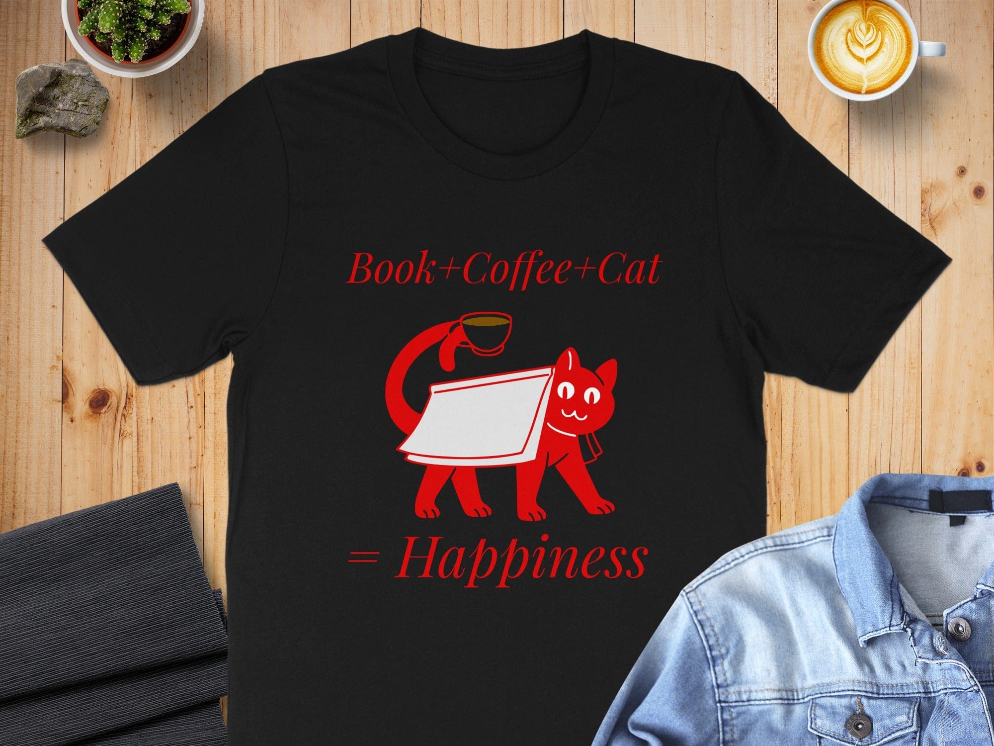 Book Coffee Cat Happiness T-shirt