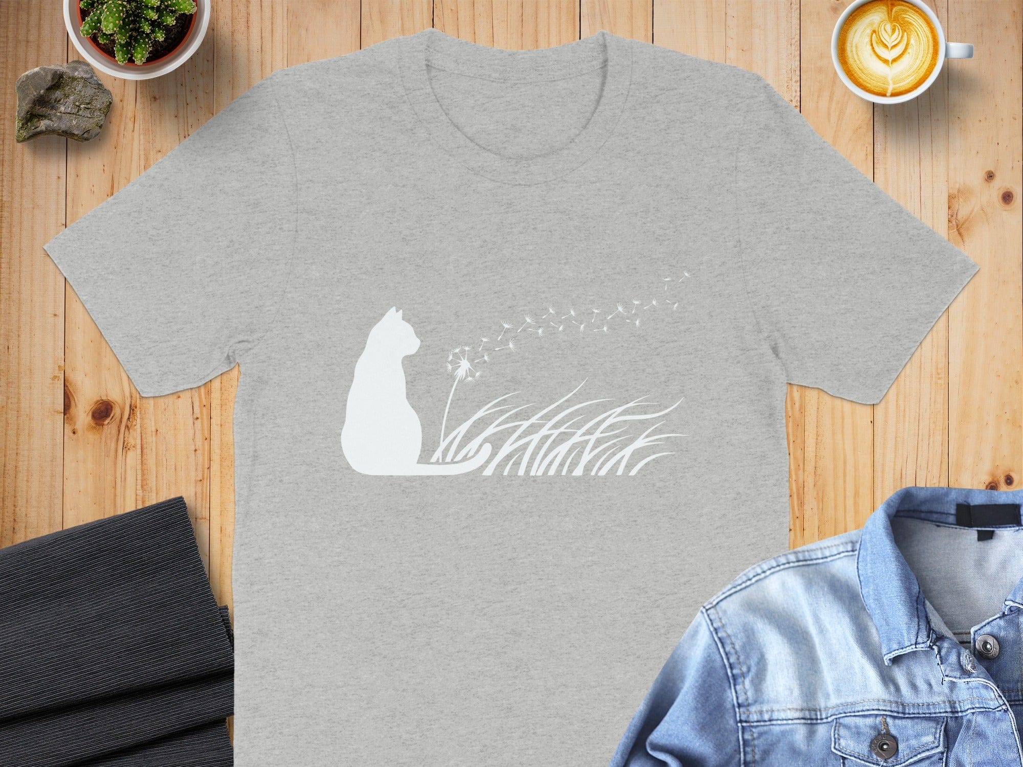 Cat Silhouette with Dandelion Design T-shirt