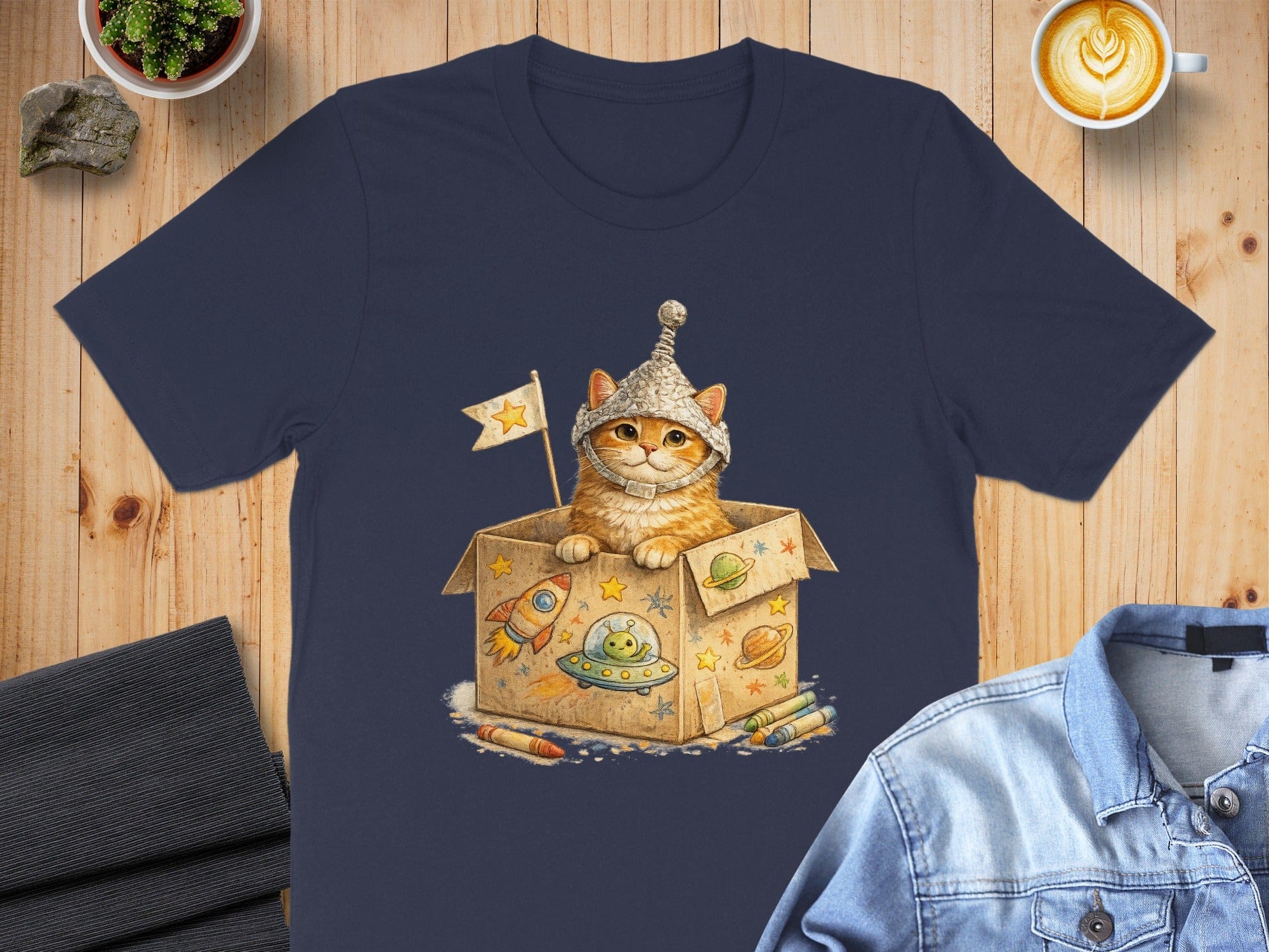 Cute Cat Astronaut in Box T-Shirt for Cat Lovers