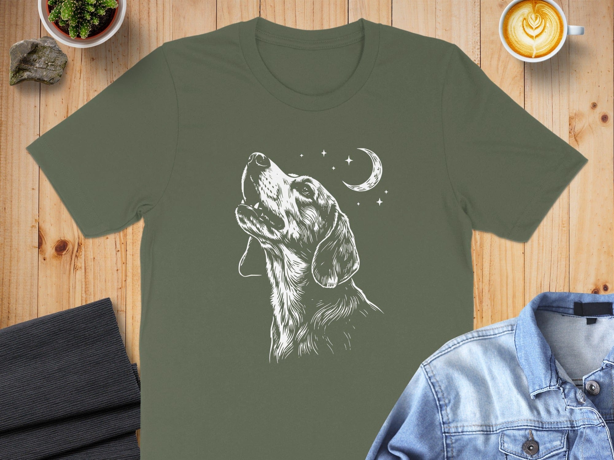 Dog Looking at Moon with Stars Graphic Design Shirt