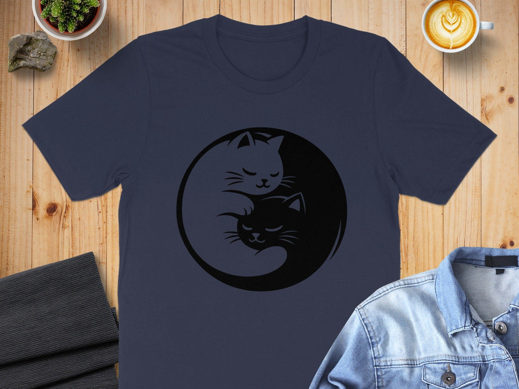 Yin Yang Cat Design Graphic Tee Shirt for Sale