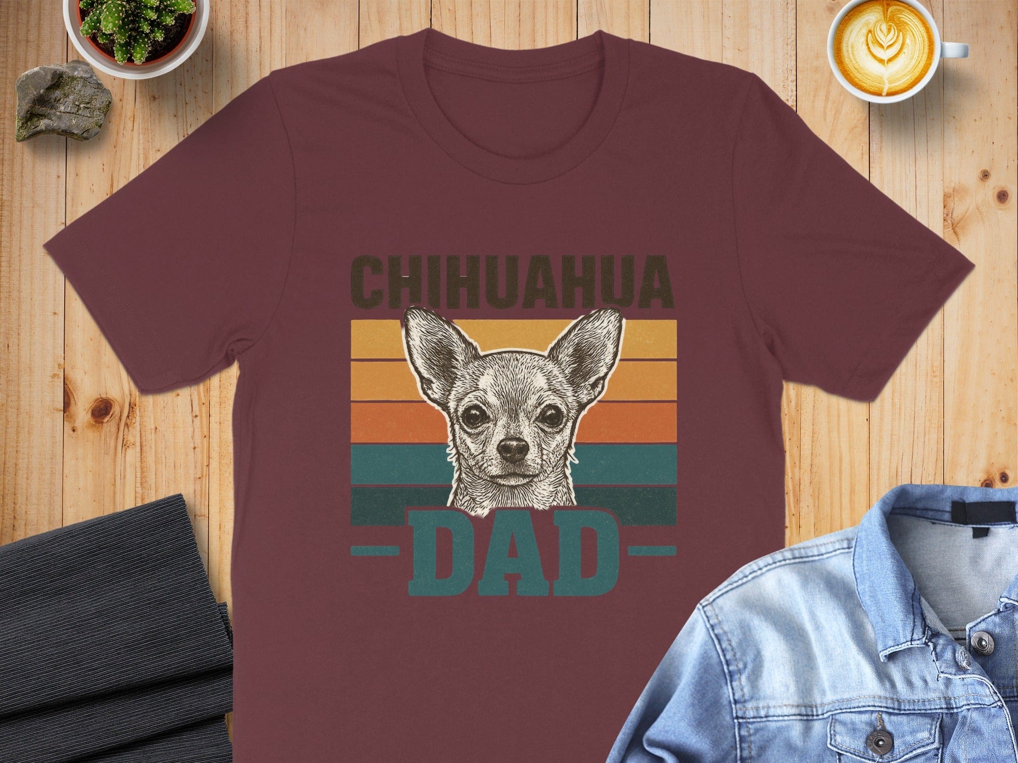 Chihuahua Dad Graphic Tee With Retro Stripes Design