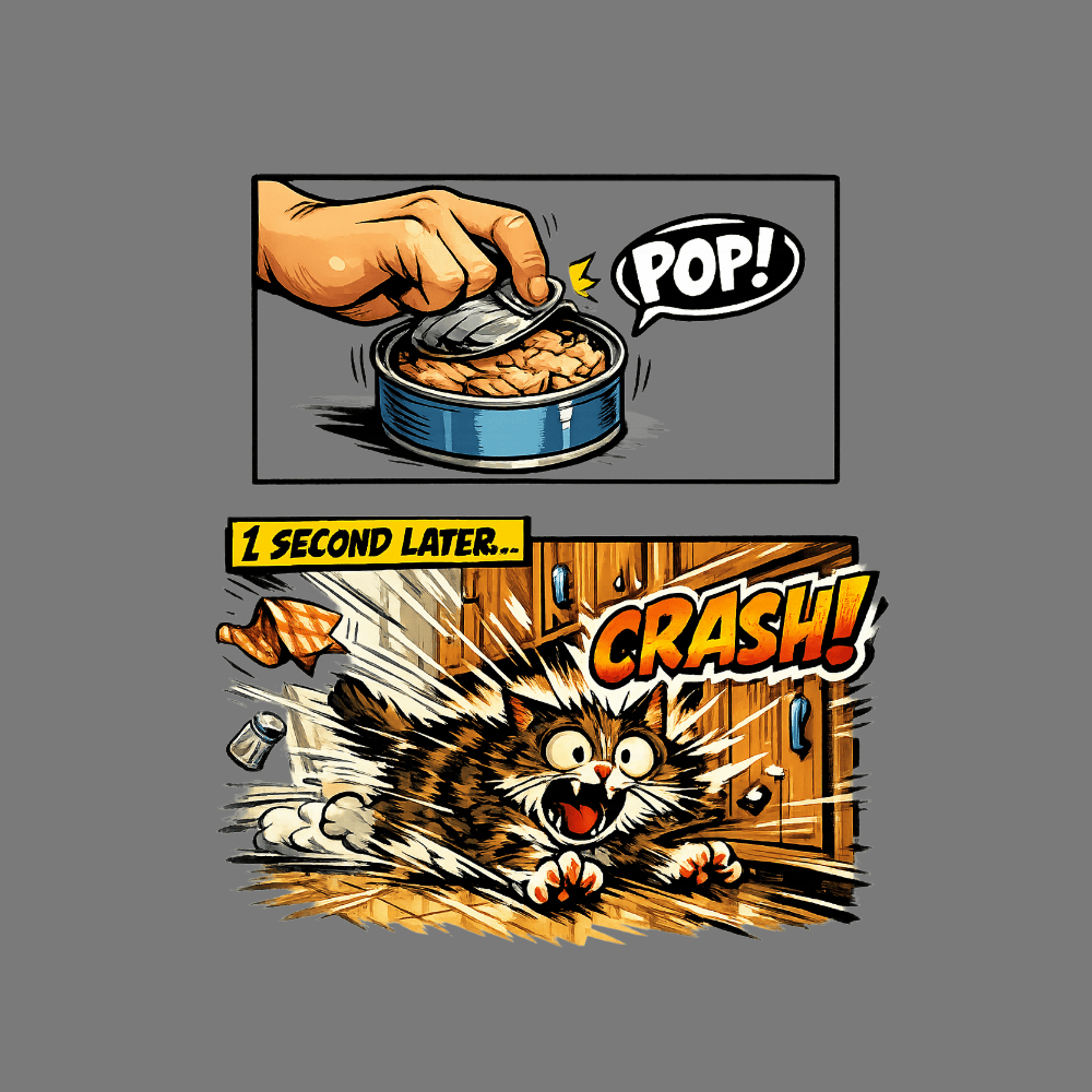Funny Cat Reaction to Food Can Comic Panel Artwork