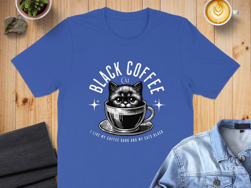Black Coffee Cat Graphic Tee Shirt