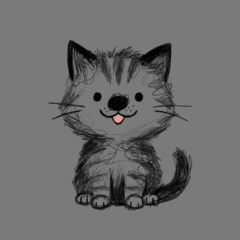 Cute Hand-Drawn Happy Kitten Illustration Product