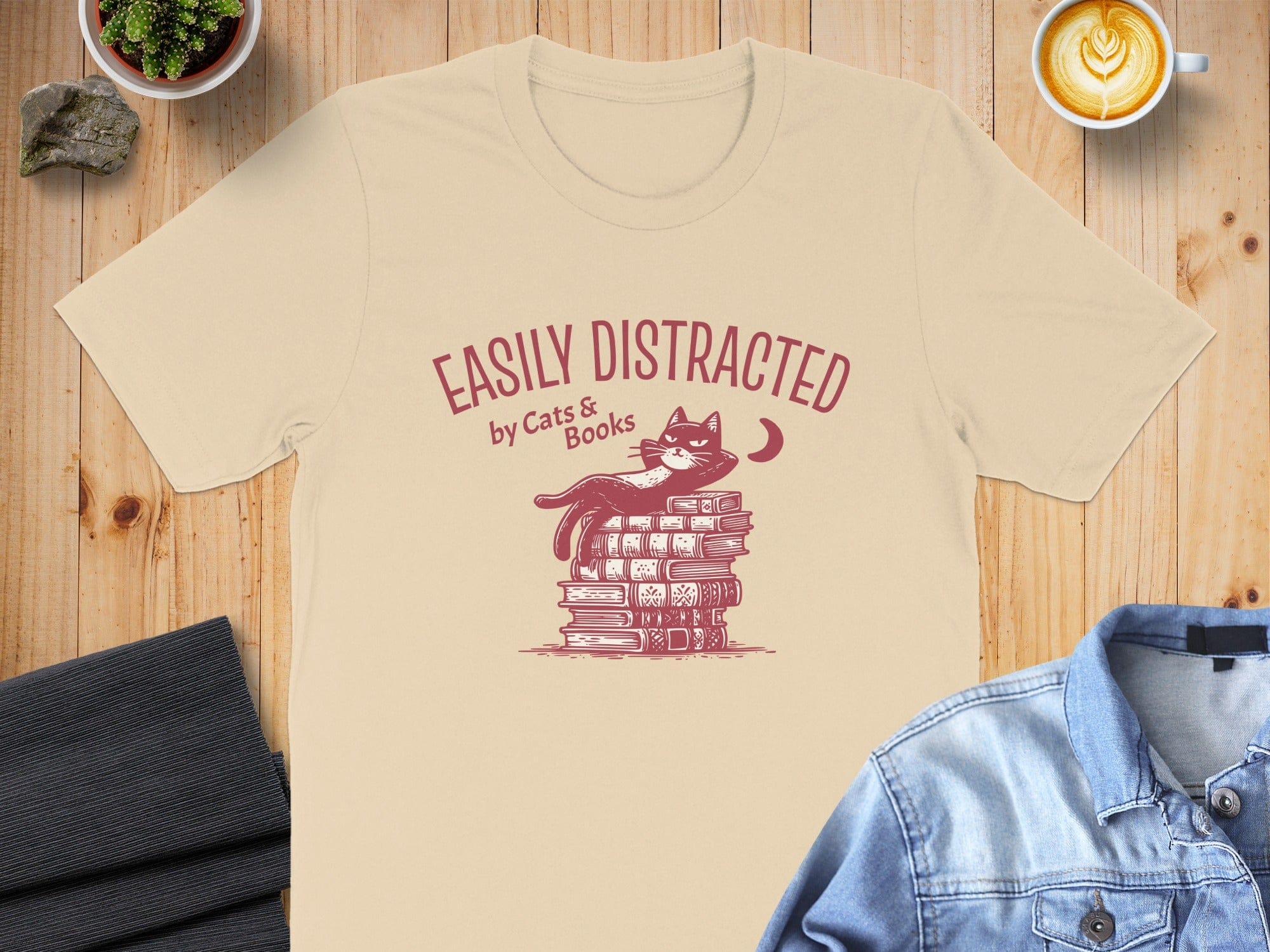 Easily Distracted Cat Graphic Tee for Book Lovers