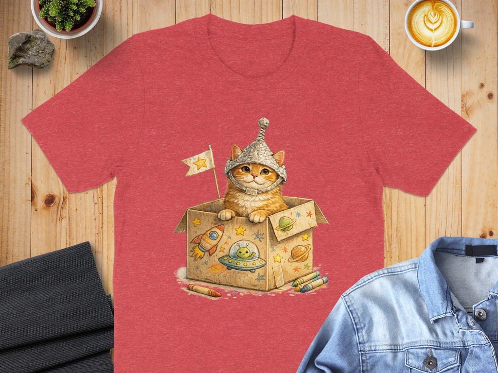 Adorable Cat in Spaceship Box Printed T-Shirt