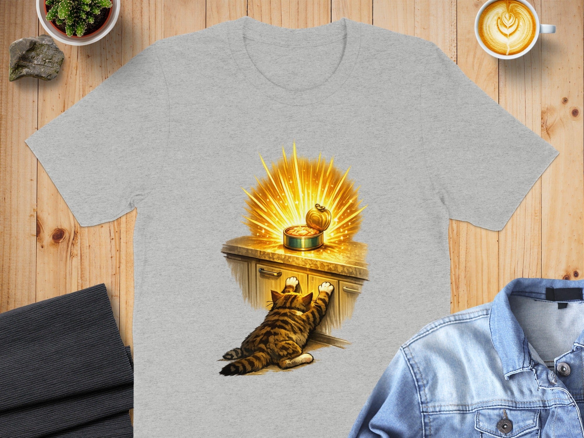 Cat Reaching for Glowing Can Funny Graphic Design Shirt