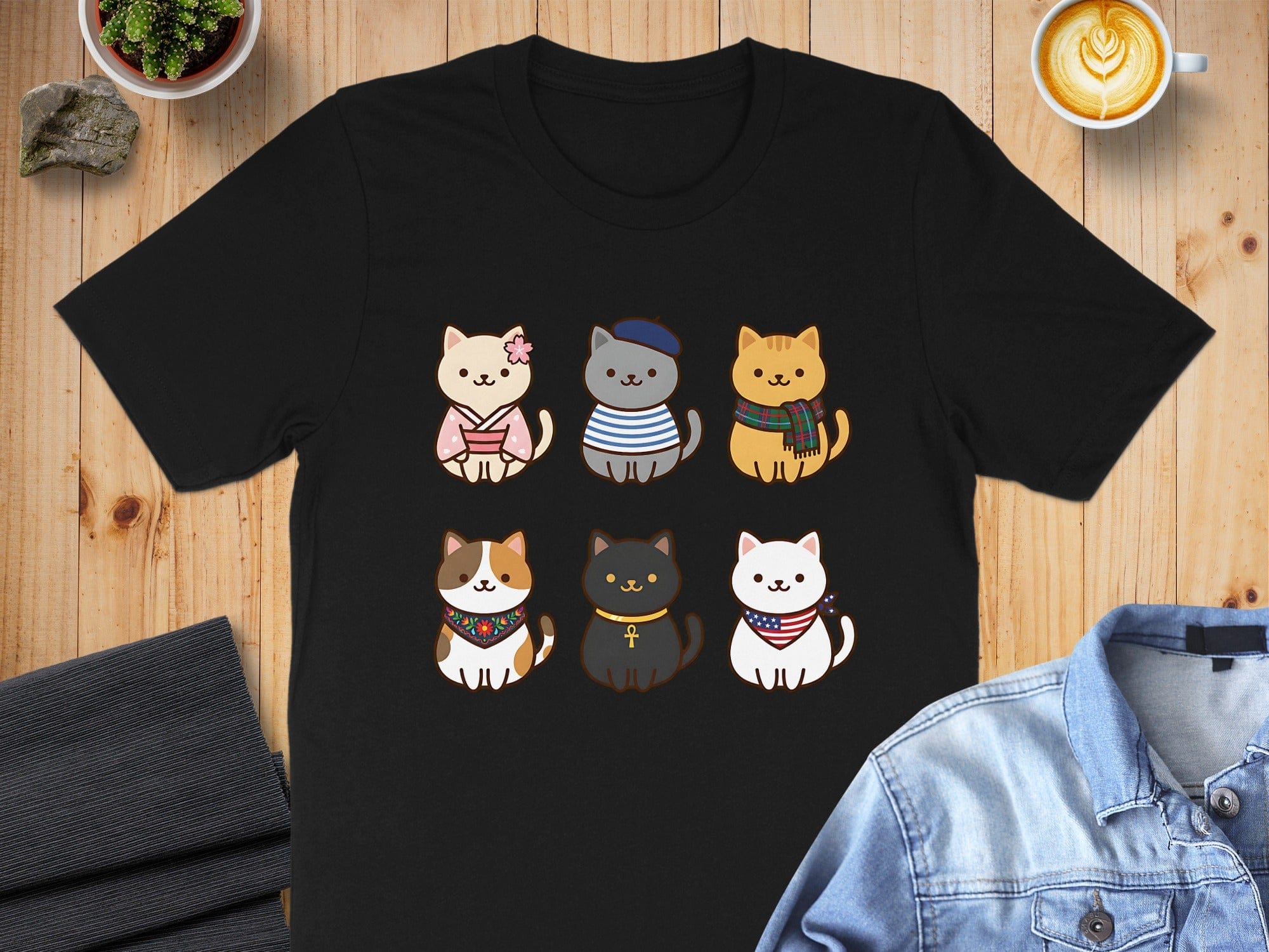 Cute Cartoon Cats Wearing Outfits Graphic T-shirt