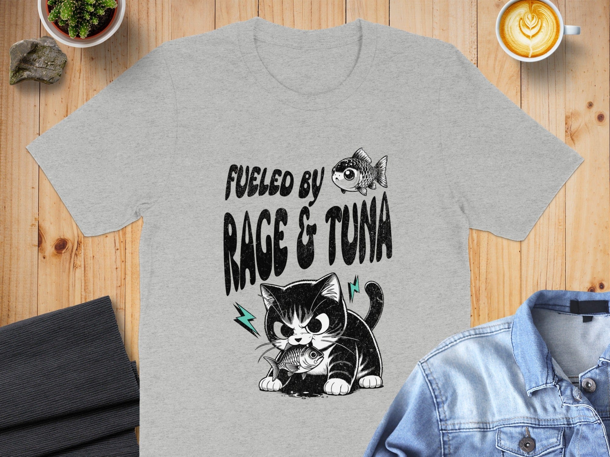 Fueled by Rage and Tuna Cat Graphic T-Shirt