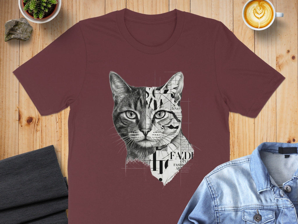 Artistic Cat Illustration Graphic Tee Fashion T-Shirt
