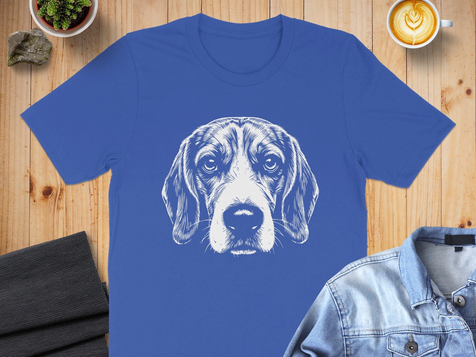 Blue T-shirt with Line Art Dog Design for Casual Wear