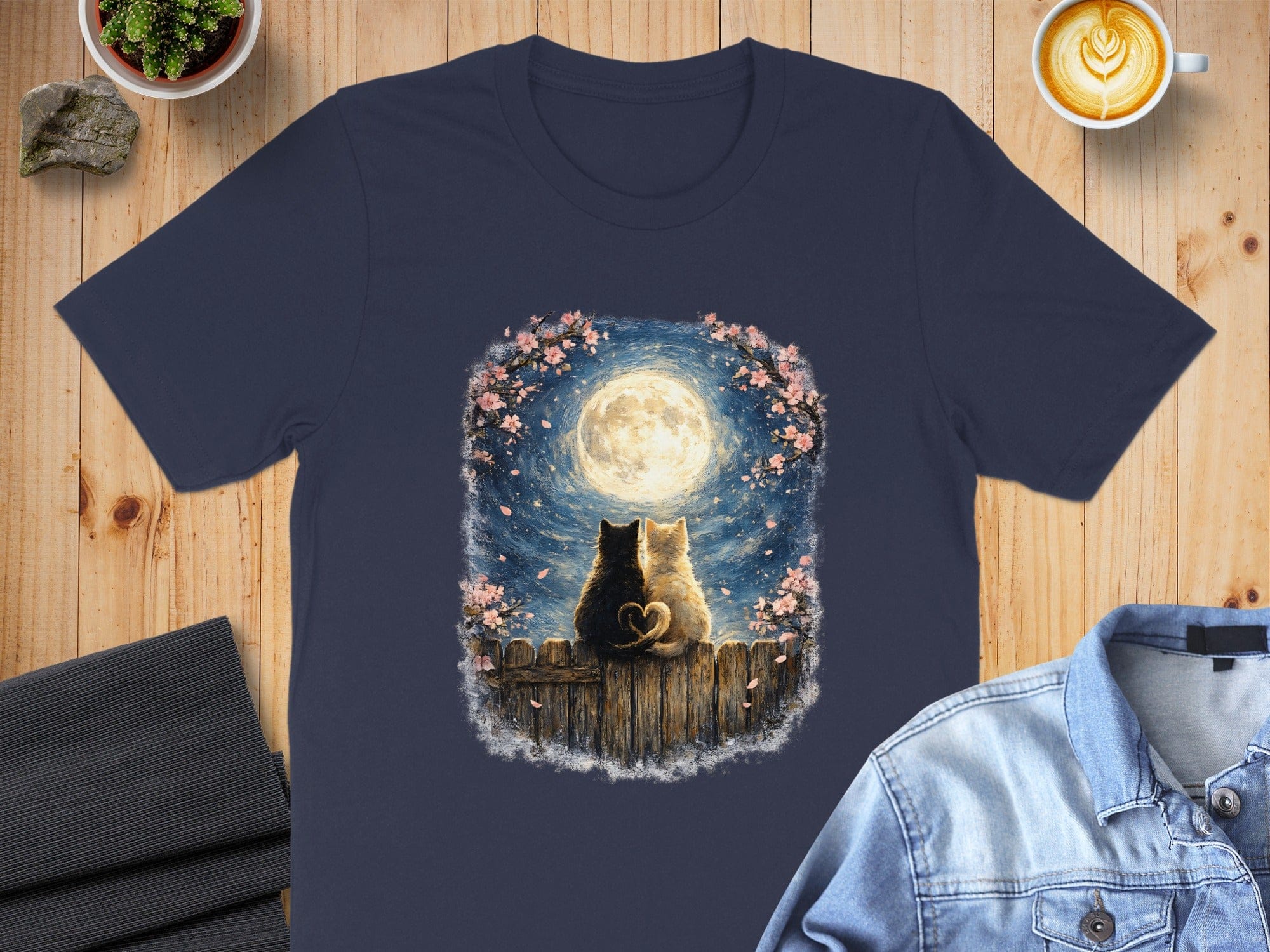 Cats Under Full Moon Artistic Scene T-shirt