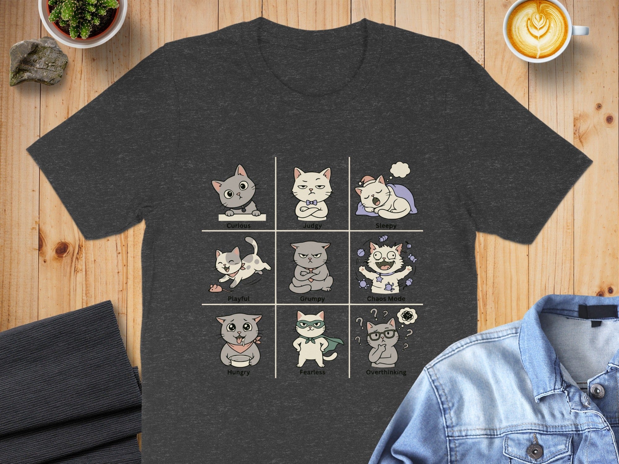 Cute and Humorous Cat Emotions T-Shirt
