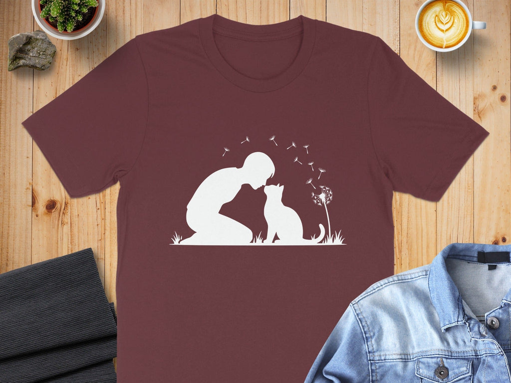 Silhouette Design of Man and Cat Dandelion T-Shirt