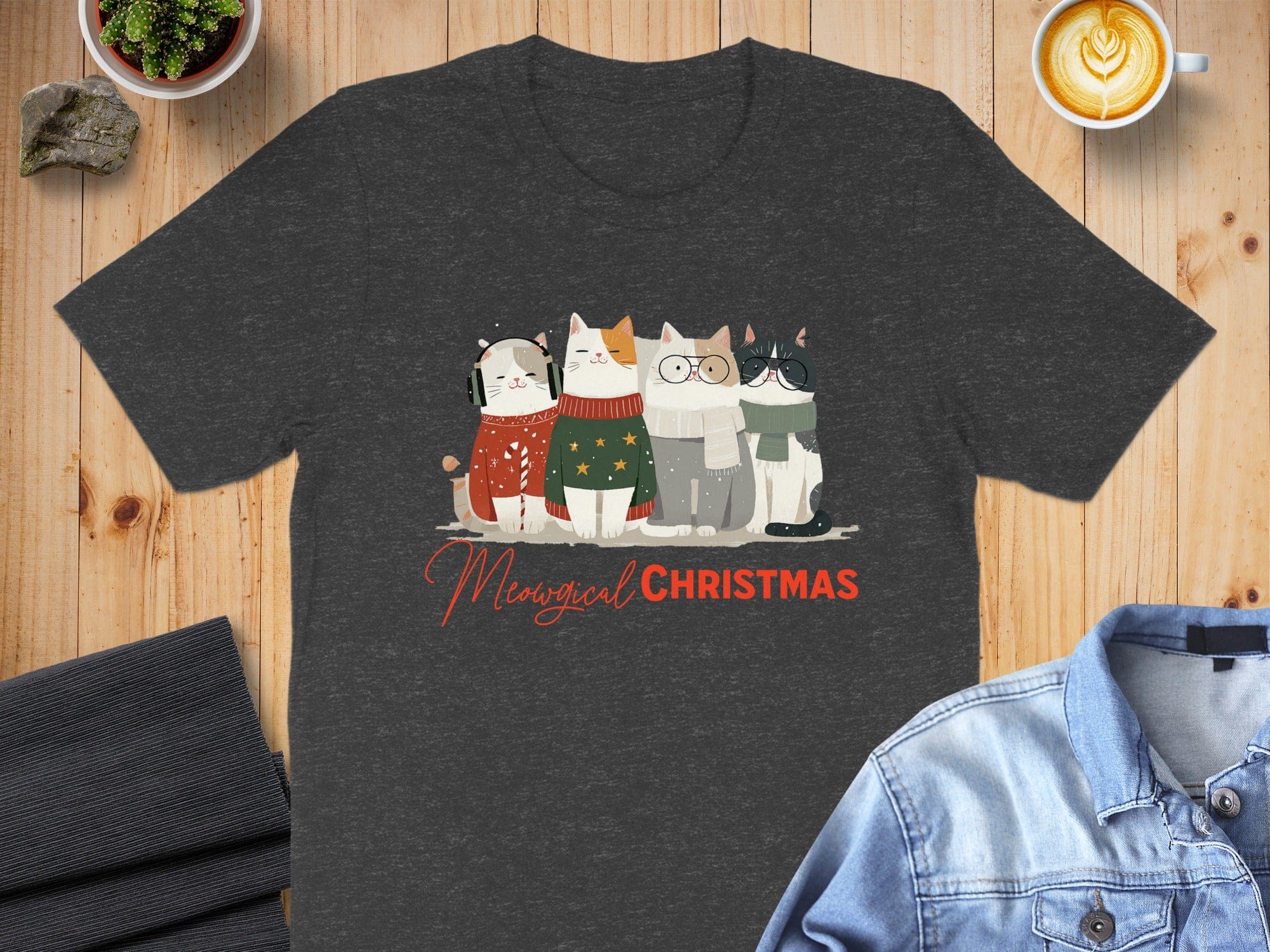 Meowy Christmas Cats Graphic T-Shirt Holiday Tee