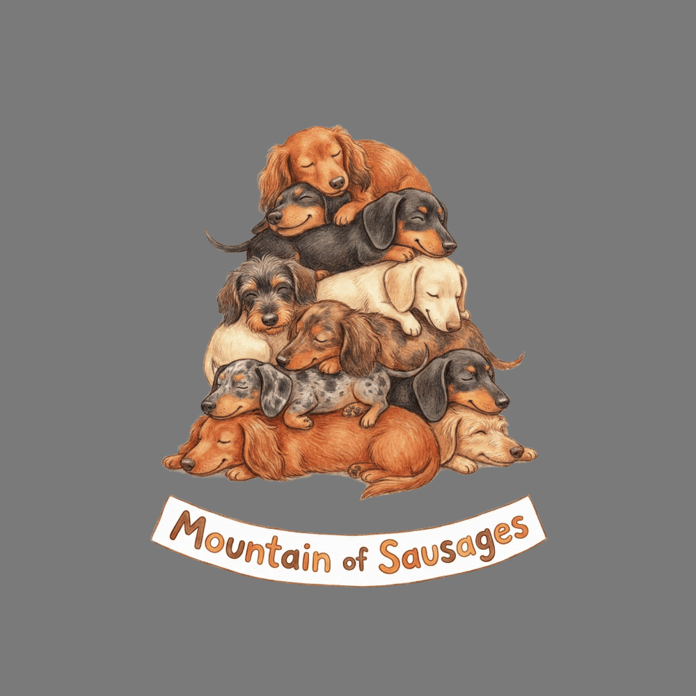Mountain of Sausages Cute Dog Illustration Poster