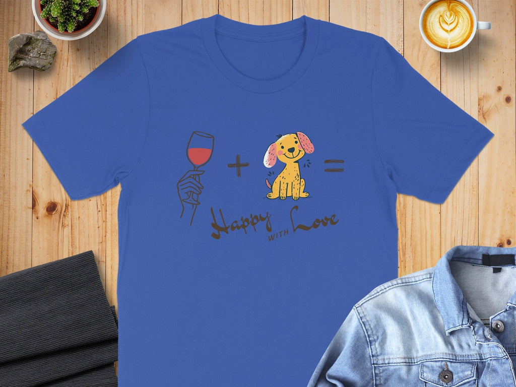 Happy with Love Cute Puppy and Wine T-Shirt