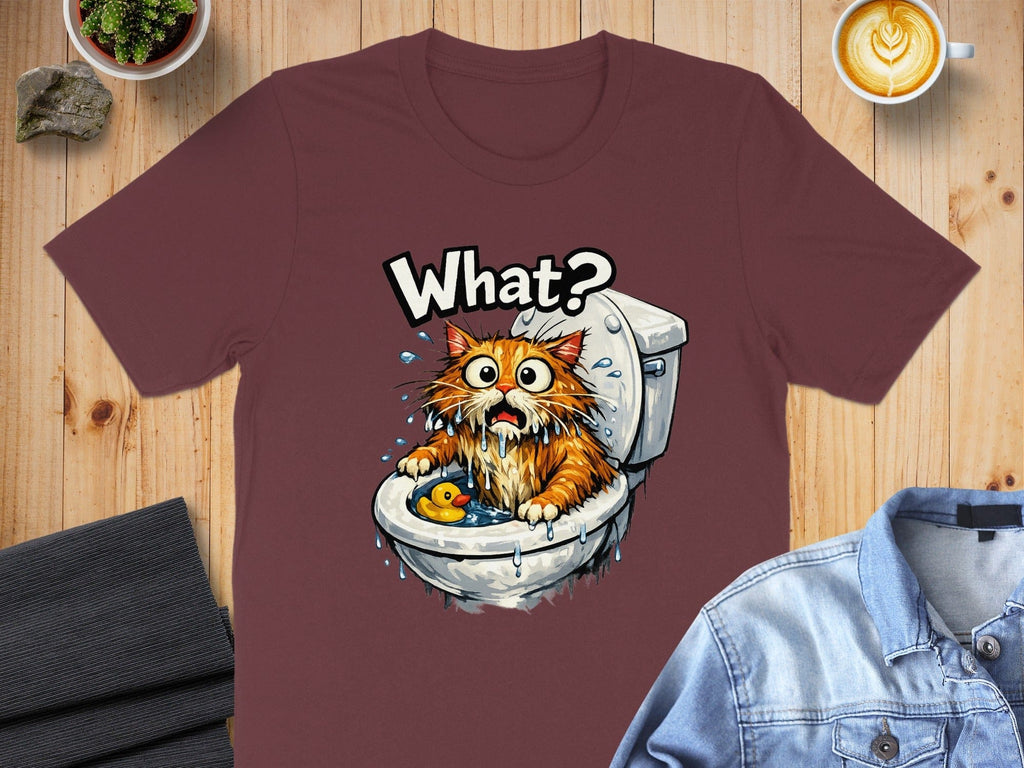 What Cat in Toilet with Rubber Duck Funny T-Shirt