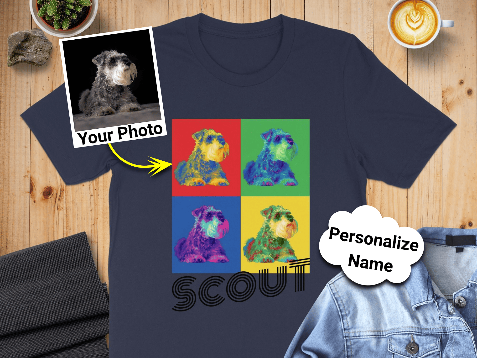 Custom Pop Art Dog Photo T-Shirt Personalized