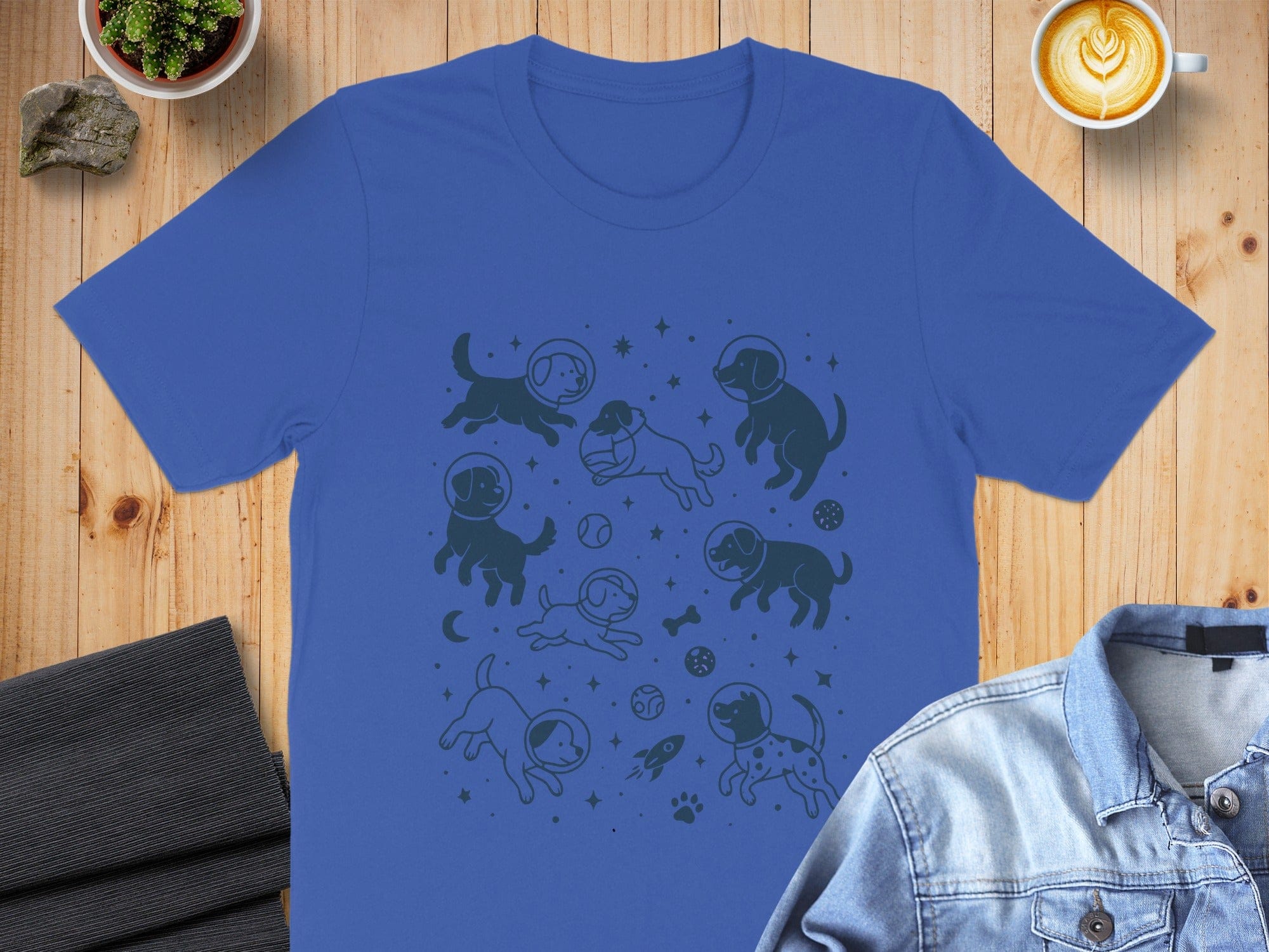 Fun Space Dogs and Stars Pattern T-Shirt